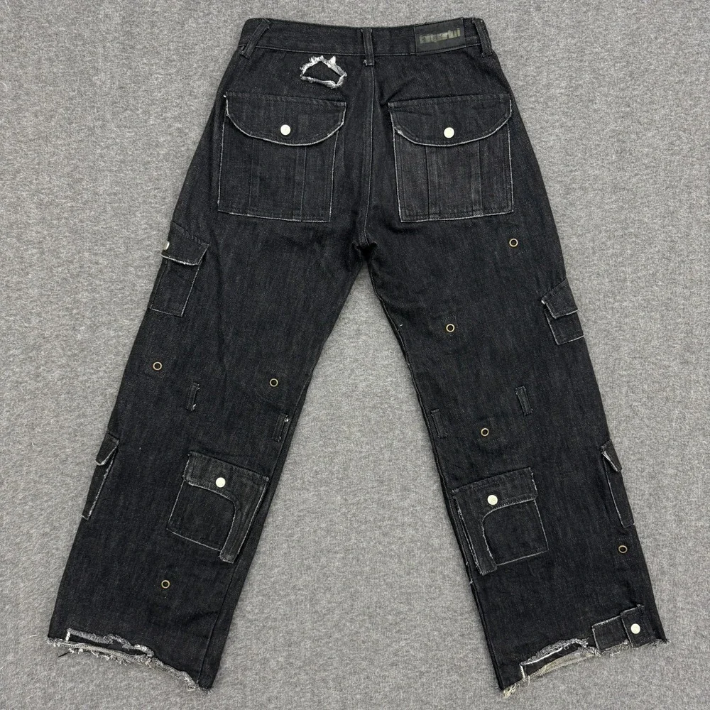 FAITPARLUI Les Demons Portent Cargo Pants Mens 28x30 Black Selvedge Denim Wide *